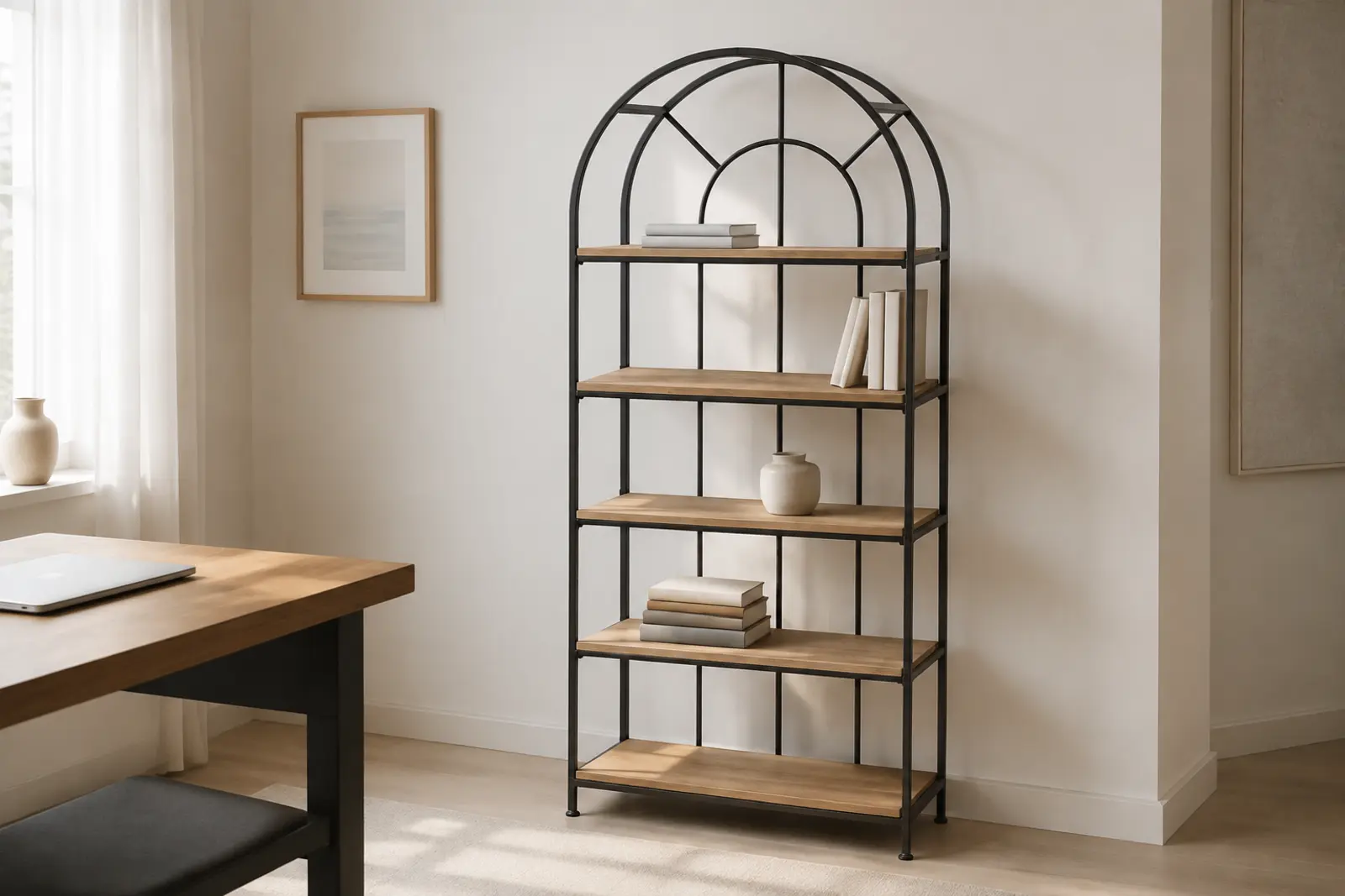 کتابخانه فلز و MDF حبک کد SH1050 در فضای کار روشن